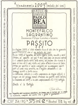 Montefalco Sagrantino, passito DOCG wine — Bea winery — Dionysus