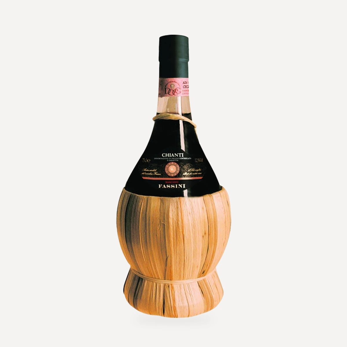 Chianti in straw basket DOCG wine — Castellani winery — Dionysus